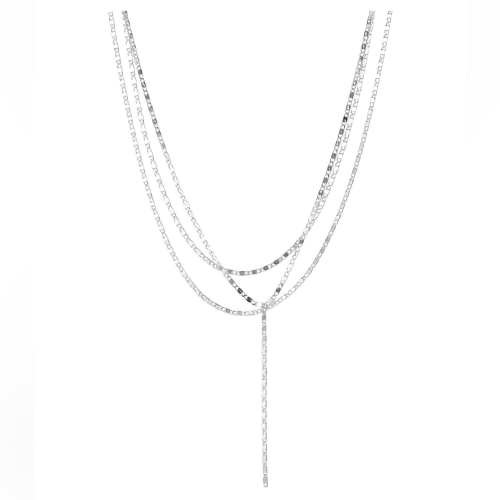 Mirrored Layered Chain Y Necklace, fine silver plated brass, new with box